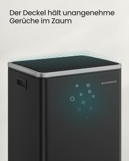 SONGMICS Mülleimer 50 L mit Softclose-Deckel, Stahl, tintenschwarz