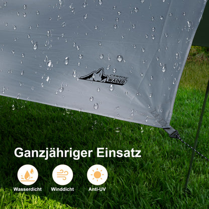 WADEO Camping Tarp Zeltplane wasserdicht 3,6 x 4,8 m mit Stangen, Grau