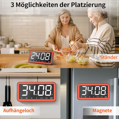 VOCOO Küchentimer digital, 19,8 cm LED-Anzeige, Magnet, Schwarz-Orange