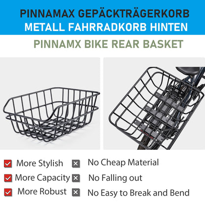 PINNAMAX Fahrradkorb hinten für Gepäckträger mit Netz, 18 L, schwarz
