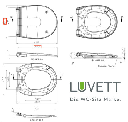 LUVETT C100 oval WC-Sitz mit Absenkautomatik - Pergamon Weiss
