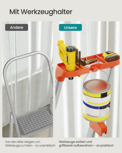 SONGMICS Aluleiter GLT06BK, 6 Stufen, Handlauf, bis 150 kg