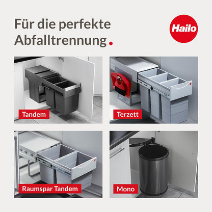 Hailo Raumspar Tandem 3644731 Einbau Mülleimer - 3-fach hellgrau