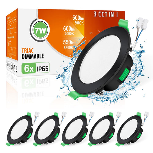 ALUSSO LED Einbaustrahler Flach Dimmbar IP65 Schwarz 7W – 6er Set