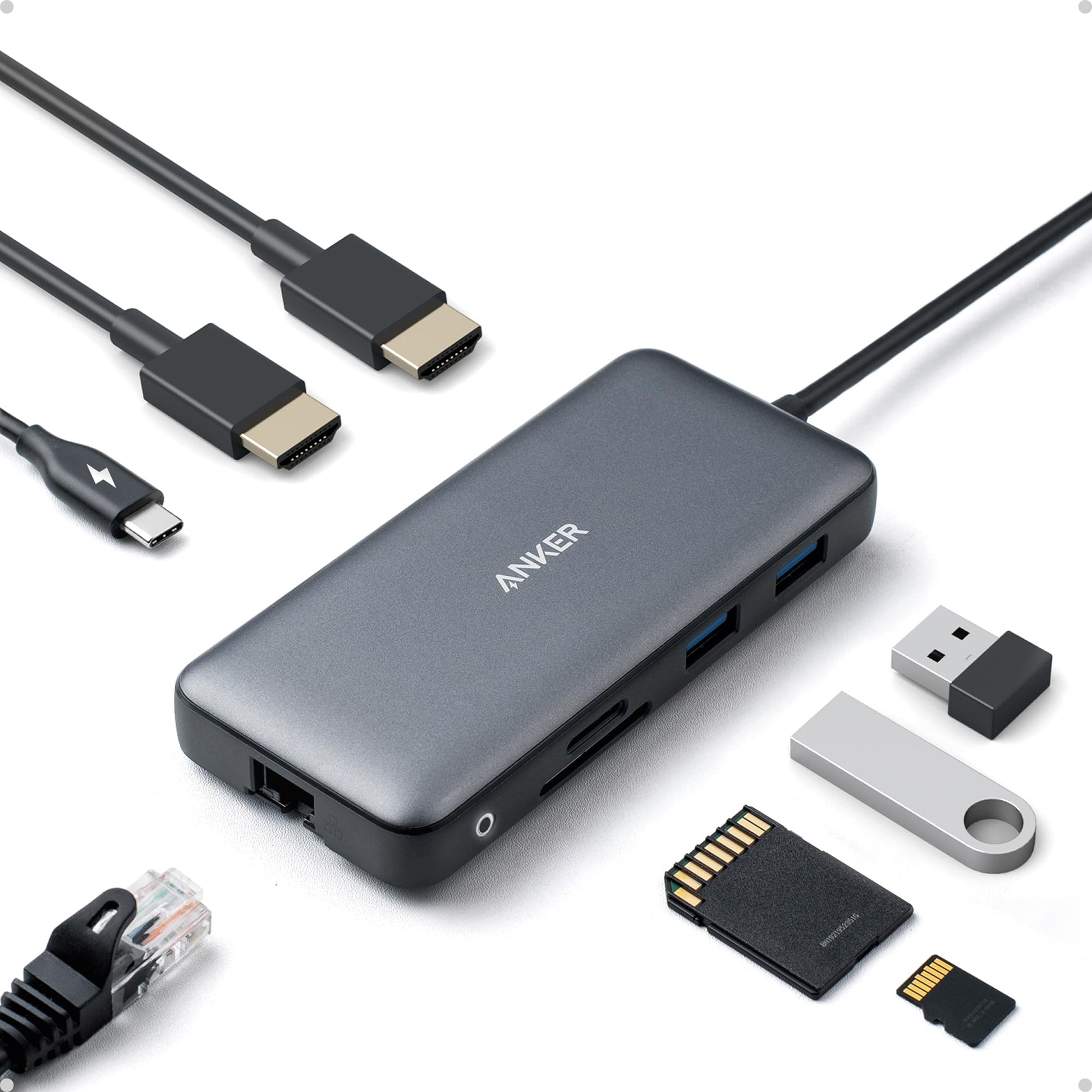 Anker PowerExpand 8-in-1 USB-C Hub mit Dual-HDMI, Ethernet und 85W PD, Adapter für MacBook Pro und Pixelbook