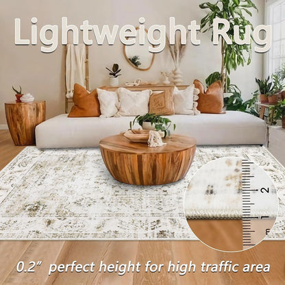 Homcomodar Boho Kurzflor Teppich Wohnzimmer - Beige 160x230cm