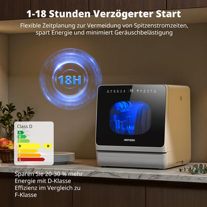 AIRMSEN TDQR09 Mini Geschirrspüler mit 5L Tank und Enthärtungssystem