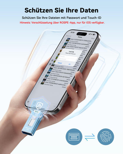 SUDEHO USB Stick 256 GB MFi Lightning/USB-C – Blau