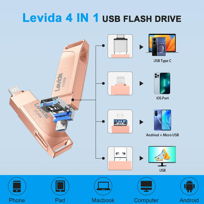 Levida 4-in-1 Photostick Speicherstick 512GB – Hellrosa