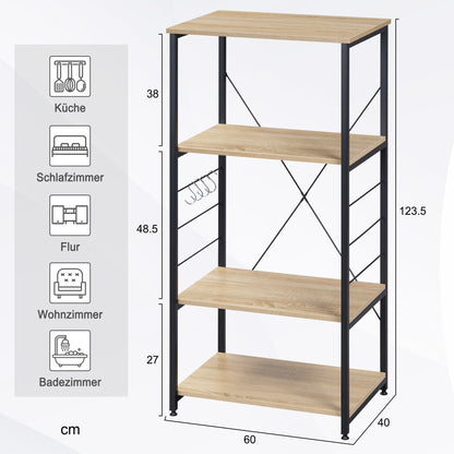 WOLTU Küchen Standregal Holz Stahl - 4 Ablagen Hell Eiche Schwarz