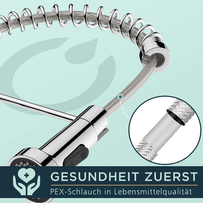 FORIOUS Küchenarmatur Hoher Bogen Ausziehbrause - Polierter Chrom