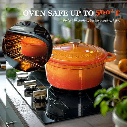 Overmont Gusseisen Bräter Emaille Schmortopf 28cm - Orange