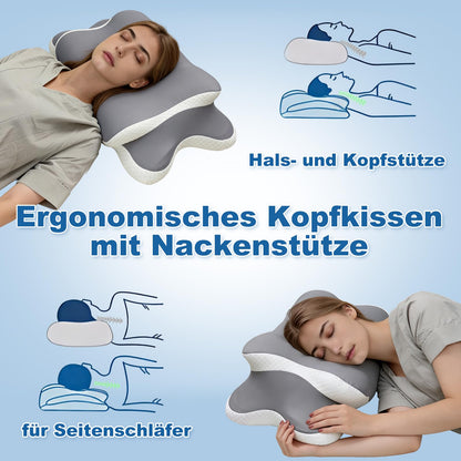 EvenVentric Nackenkissen P-102, ergonomisches Memory-Foam-Kissen, grau