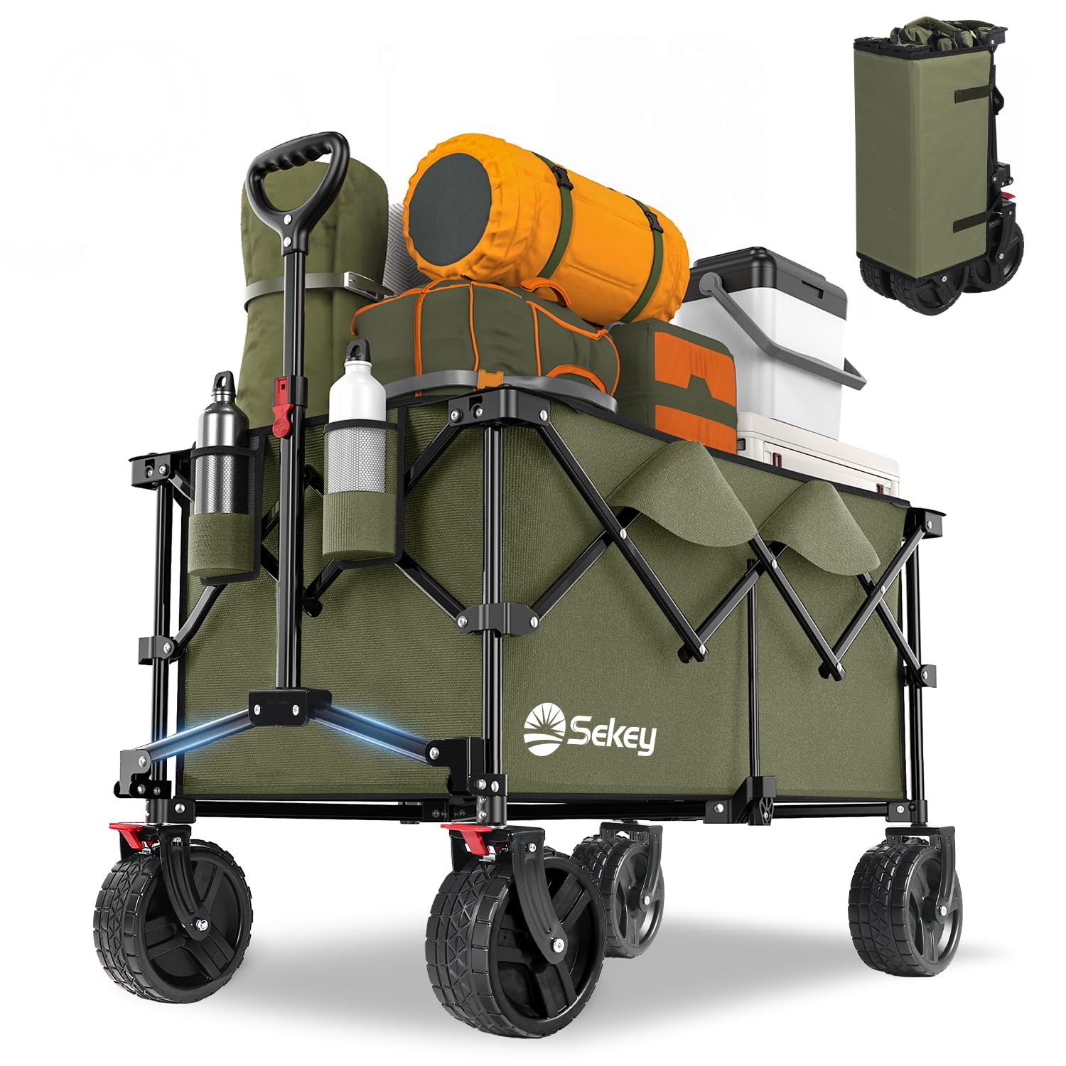 Sekey XXL Plus Falt-Bollerwagen – XXL-PlusB 4011 Grün: Grüner, faltbarer Bollerwagen zum Transport von Gepäck oder Kindern bei Ausflügen.