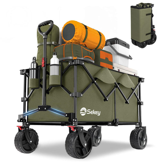 Sekey XXL Plus Falt-Bollerwagen – XXL-PlusB 4011 Grün: Grüner, faltbarer Bollerwagen zum Transport von Gepäck oder Kindern bei Ausflügen.
