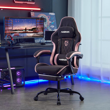 NIONIK Gaming Stuhl Racing Ergonomisch mit Fussstütze – Blackpink