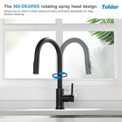 Tohlar Niederdruck Küchenarmatur – Ausziehbrause, Schwarz