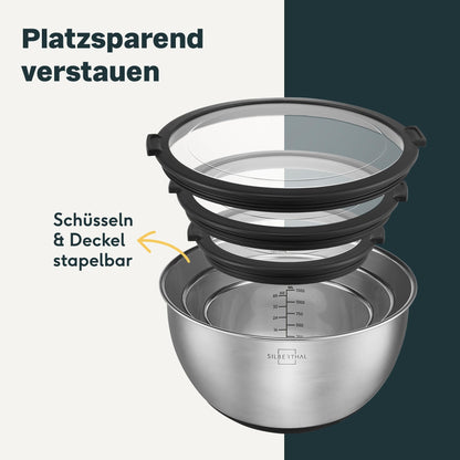 SILBERTHAL Edelstahl-Rührschüssel-Set mit Deckel, 3-teilig