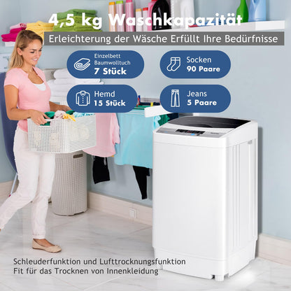 COSTWAY Mini Waschmaschine 4,5KG Toplader Waschvollautomat