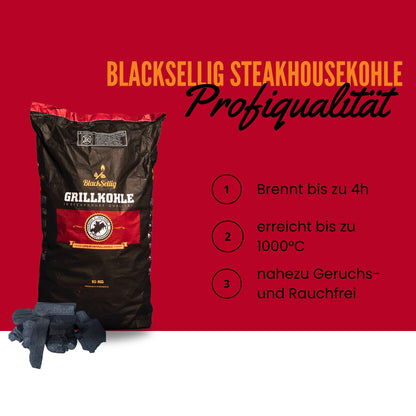 BlackSellig Steakhouse Grillkohle Quebracho Blanco Holzkohle 20 kg