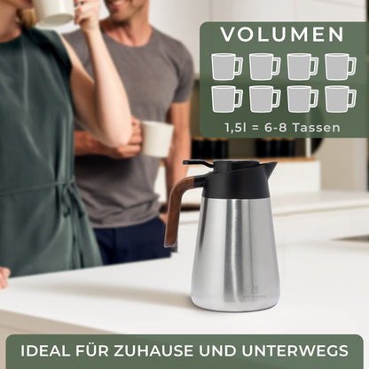 WALDWERK Thermoskanne 1,5 L – doppelwandige Edelstahl-Isolierkanne