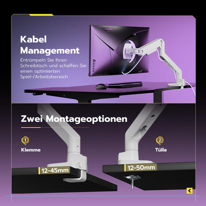 ARES WING Monitor Arm Gasfeder 17-49 Zoll – Weiss