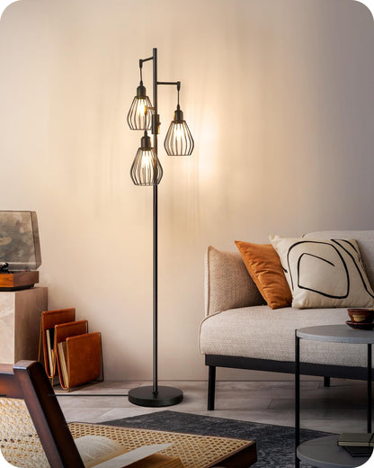 EDISHINE Stehleuchte Industrial 3-flammig dimmbar - Schwarz