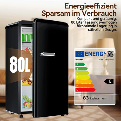 TRIUMPHKEY Retro 80L Mini-Kühlschrank mit Gefrierfach – schwarz
