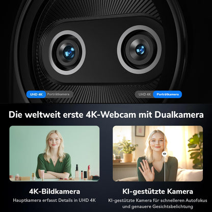 EMEET Piko+ 4K KI-Webcam – Dual-Kamera, KI-Autofokus