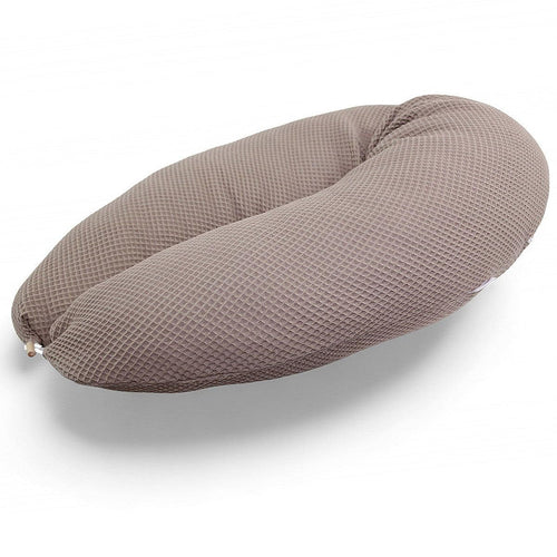 HOBEA Stillkissen XXL 190 cm mit Bio-Baumwoll-Bezug, Taupe – Waffelmuster und Holzknopfverschluss