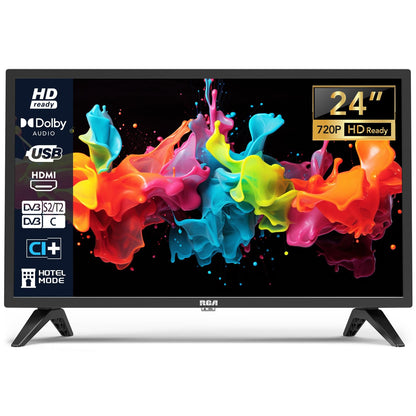 RCA Fernseher 24 Zoll (60 cm) LED HD – Triple Tuner Hotelmodell: Schlanker, schwarzer HD-TV mit Triple Tuner (DVB-T/C/S2).