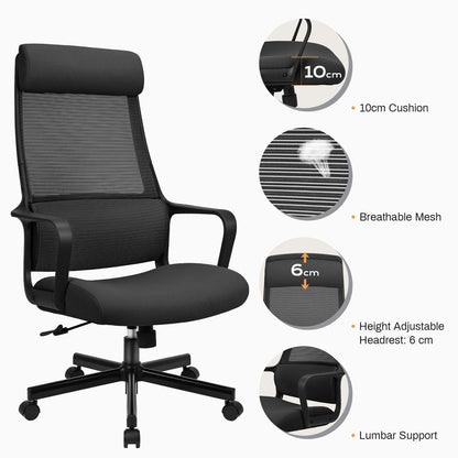 MELOKEA Bürostuhl Ergonomisch Drehstuhl mit Wippfunktion – Schwarz