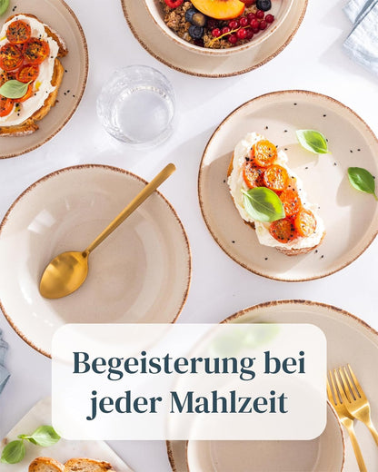 Pure Living Rustic Steingut Geschirrset - 12 Pers. 48 tlg. Beige