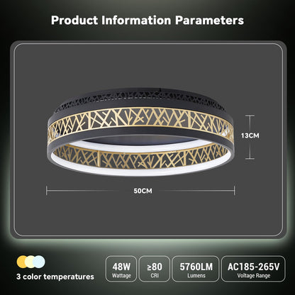 Yuanfenghua LED Deckenleuchte Rund Dimmbar Schwarz Ø50cm