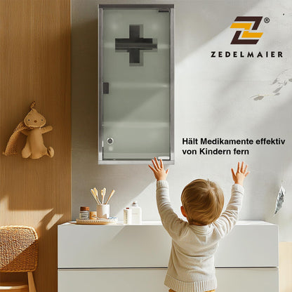 Zedelmaier Medizinschrank Edelstahl, abschliessbar, 4 Fächer, silber