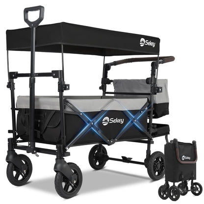 Sekey Bollerwagen Faltbar SS5050 mit Dach - Grau/Schwarz. Grau-schwarzer, faltbarer Lastenwagen mit Verdeck für Outdoor-Transport.