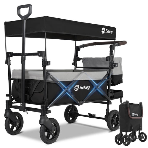 Sekey Bollerwagen Faltbar SS5050 mit Dach - Grau/Schwarz. Grau-schwarzer, faltbarer Lastenwagen mit Verdeck für Outdoor-Transport.