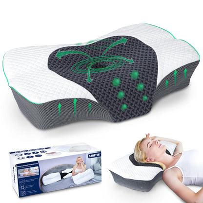 SAHEYER Ergonomisches Nackenkissen aus Memory Foam, 60x40 cm, Grau, mit Nackenstützzone und Massage-Noppen