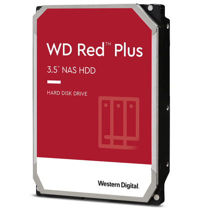 WD Red Plus – Interne NAS Festplatte 4 TB, 3.5 Zoll. Rechteckig, metallisch, rotes Label. Zuverlässige Datenspeicherung in NAS-Systemen.
