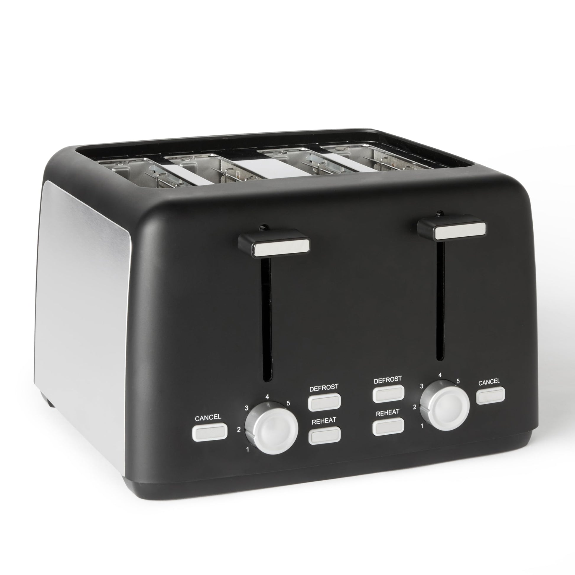 Amazon Basics 4-Scheiben Toaster, 1500 W, 7 Bräunungsstufen, Schwarz mit vier extra breiten Schlitzen