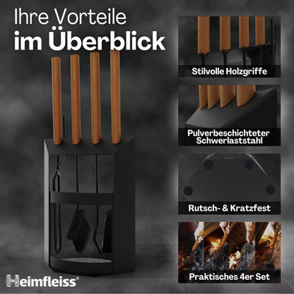 Heimfleiss® Kaminbesteck Schwarz Modern – Kaminset Premium