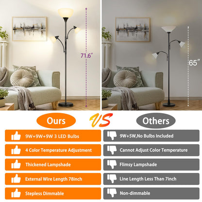 OUTON Stehlampe Deckenfluter mit 3 Leselampen LED Dimmbar