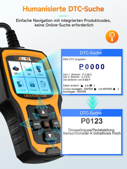 ANCEL AD410 OBD2/EOBD Diagnosegerät Auto - Schwarz/Gelb