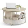 VASAGLE Couchtisch LCT244K01 rund mit Stauraum, naturbeige-cremeweiss, runde Tischplatte und Stoffkorb mit Stahlbeinen