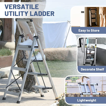 XinSunho Stufenleiter 4 Stufen klappbar – Alu, Ablage, Handlauf