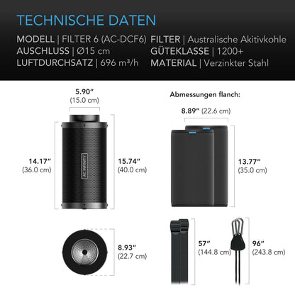AC Infinity Aktivkohlefilter 150 mm für Grow-Zelte und Hydroponik