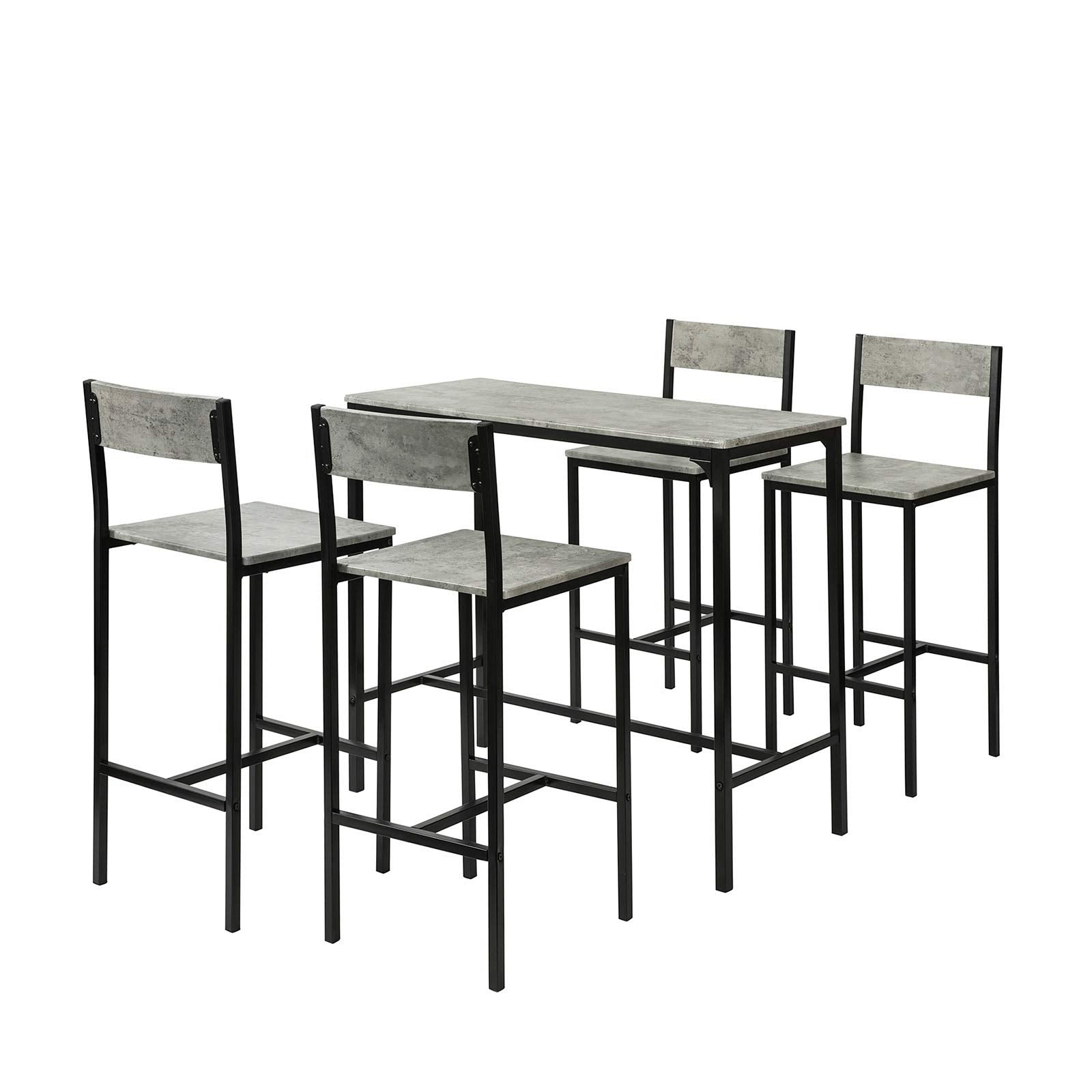 SoBuy OGT14-HG Bartisch Set 5-teilig mit 4 Hockern - Grau. Graues Bartischset mit 4 Hockern für Mahlzeiten und Getränke.