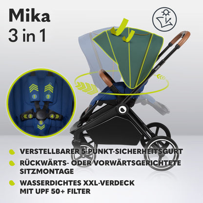 LIONELO Mika 3in1 Kinderwagen Set Babyschale - Blue Navy