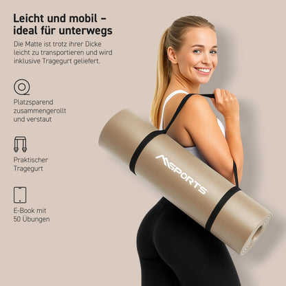 MSPORTS Gymnastikmatte Premium 190 x 100 cm NBR Beige-Caramel