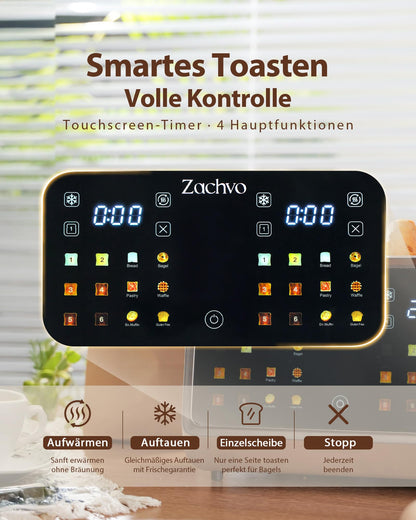 ZACHVO Toaster 4 Scheiben Edelstahl mit Touchscreen & 2 Toastzonen